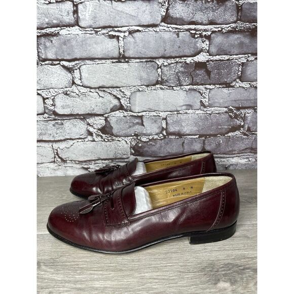 Stamati Mastroianni Burgundy Leather Wingtip Tassel Loafers Men’s Sz 8M US/41EU - Picture 1 of 16